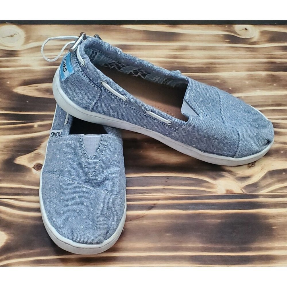 Toms Alpargata Canvas Slip on Casual Shoe Color Blue/Gray Polka Dot Size Youth 4